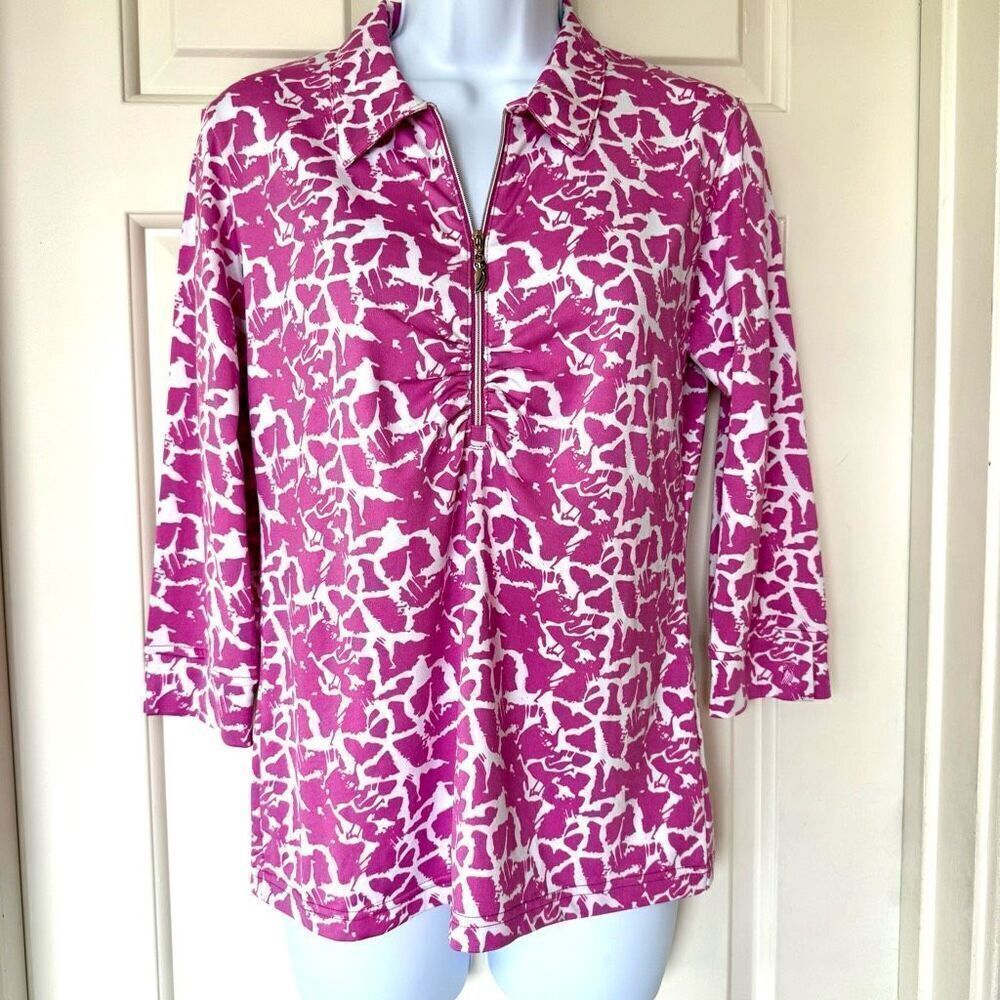 NWOT Sport Haley Women’s Pink Print 1/4 Zip Collared Sports Long Sleeve Top